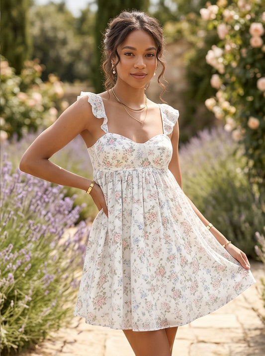 Floral Babydoll Ruffle Strap Mini Dress