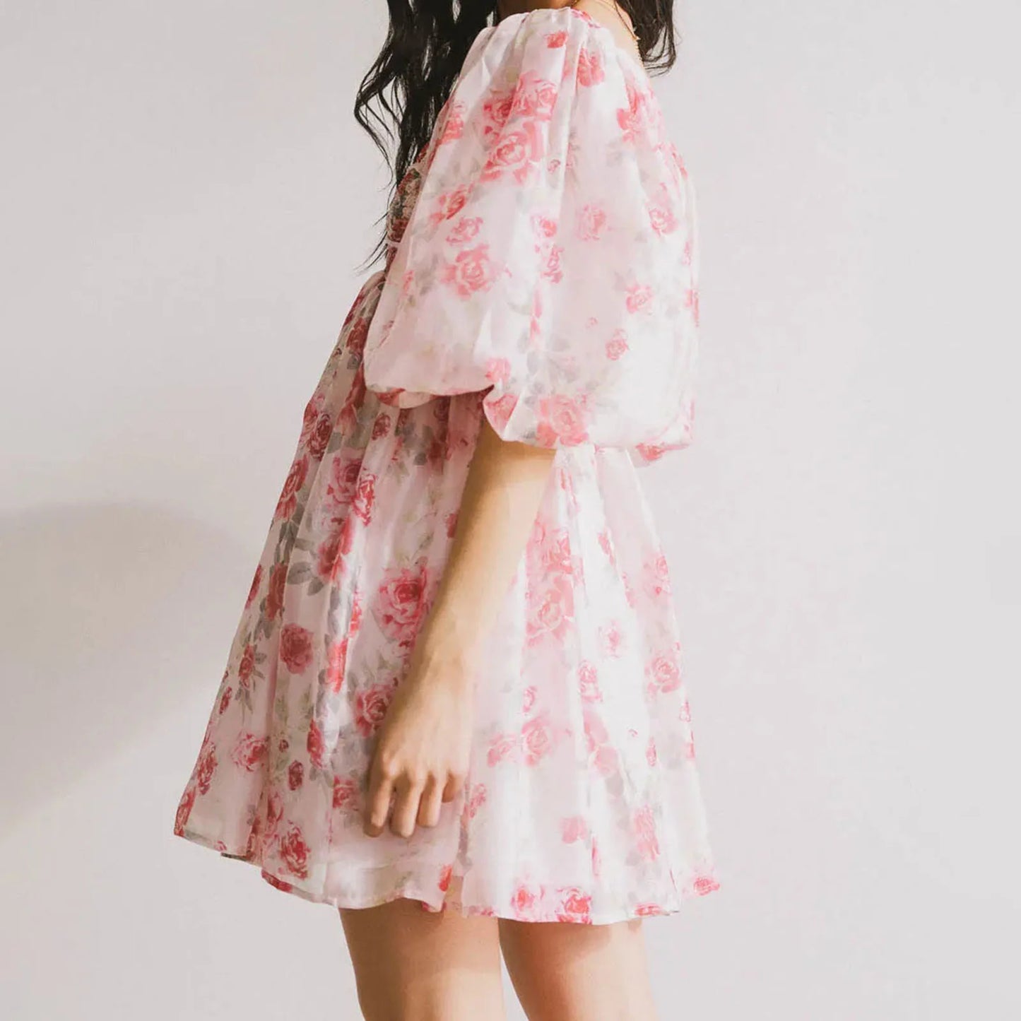 Floral Sweetheart Puff Sleeve Mini Dress