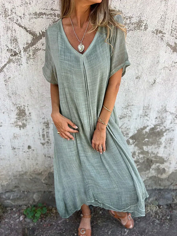 Linen Short Sleeve Maxi Dress