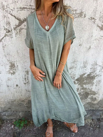 Linen Short Sleeve Maxi Dress