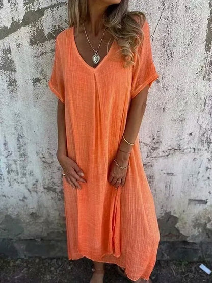 Linen Short Sleeve Maxi Dress