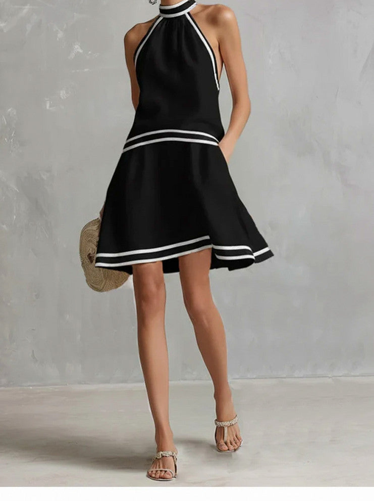 Halter Contrast Trim Mini Dress