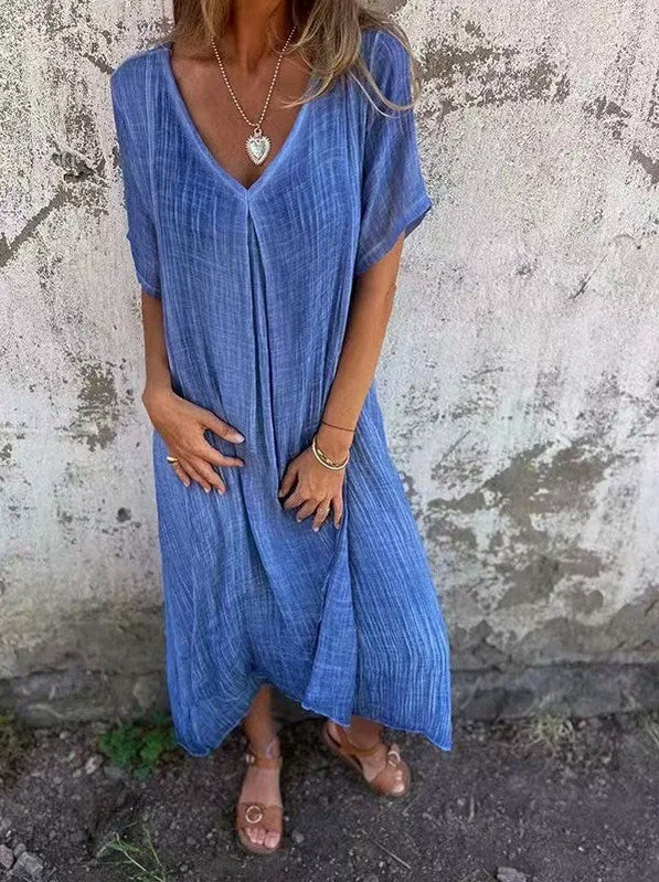 Linen Short Sleeve Maxi Dress