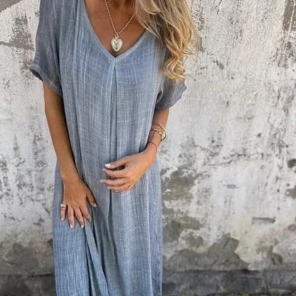 Linen Short Sleeve Maxi Dress