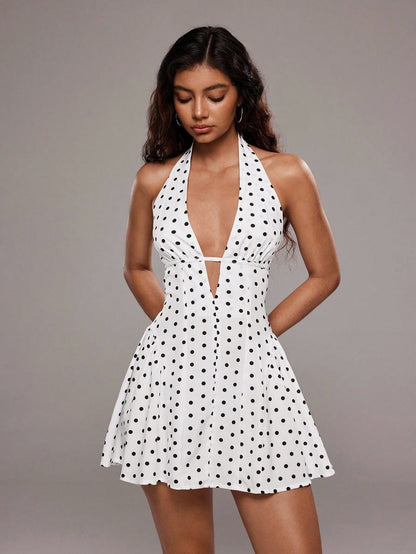 Polka Dot Halter Mini Sundress