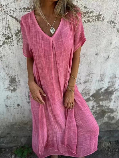 Relaxed Linen Short Sleeve Maxi Dress