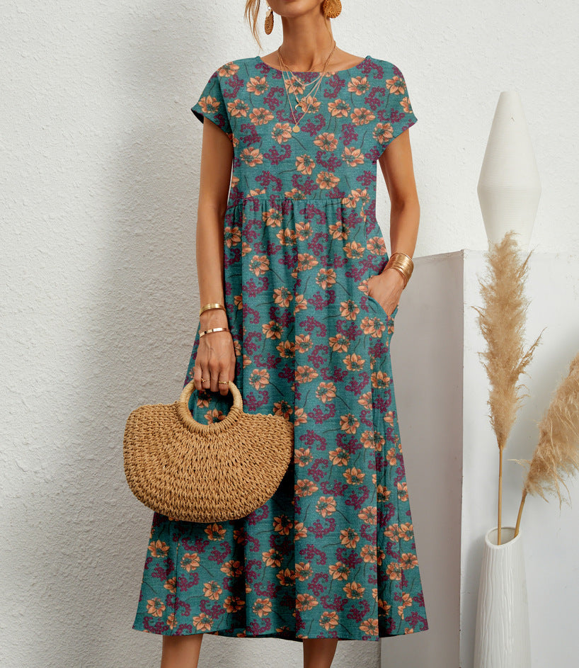 Floral Short Sleeve Midi Dress