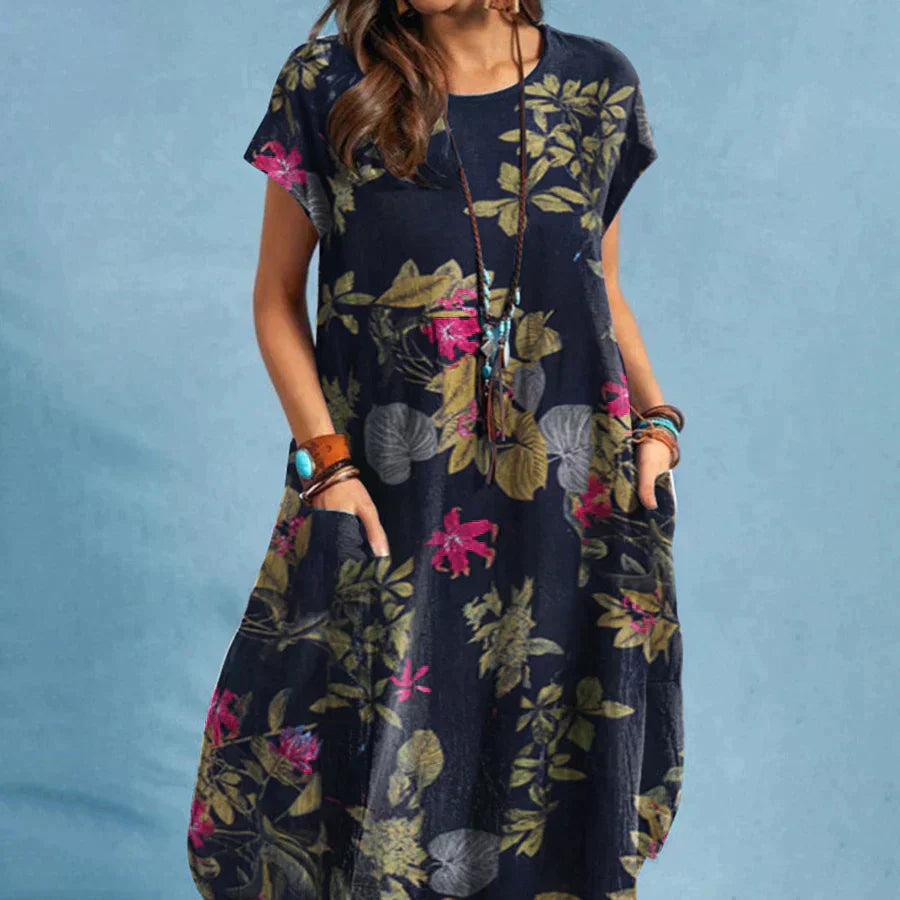 Floral Short Sleeve Pocket Dress