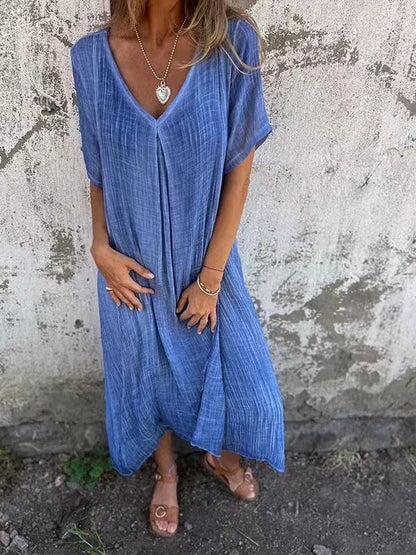 Relaxed Linen Short Sleeve Maxi Dress