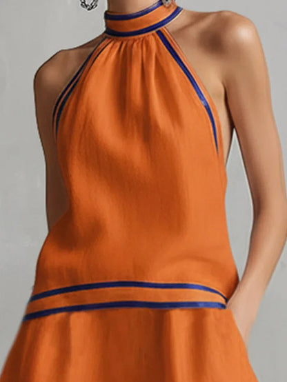 Halter Contrast Trim Mini Dress