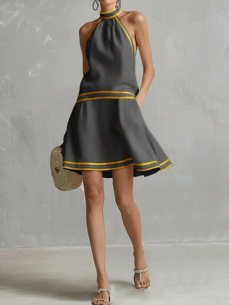 Halter Contrast Trim Mini Dress