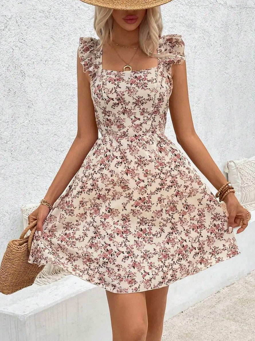 Floral Square Neck Mini Dress