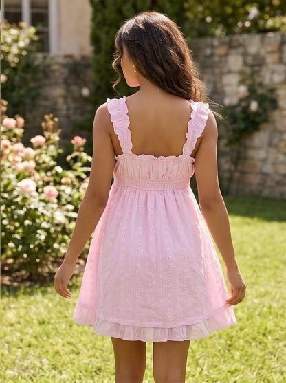 Eyelet Ruffle Strap Mini Sundress