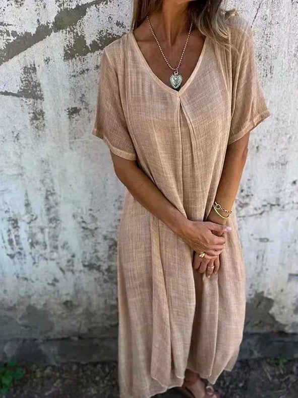Linen Short Sleeve Maxi Dress
