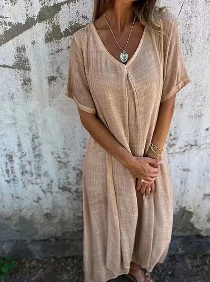 Linen Short Sleeve Maxi Dress