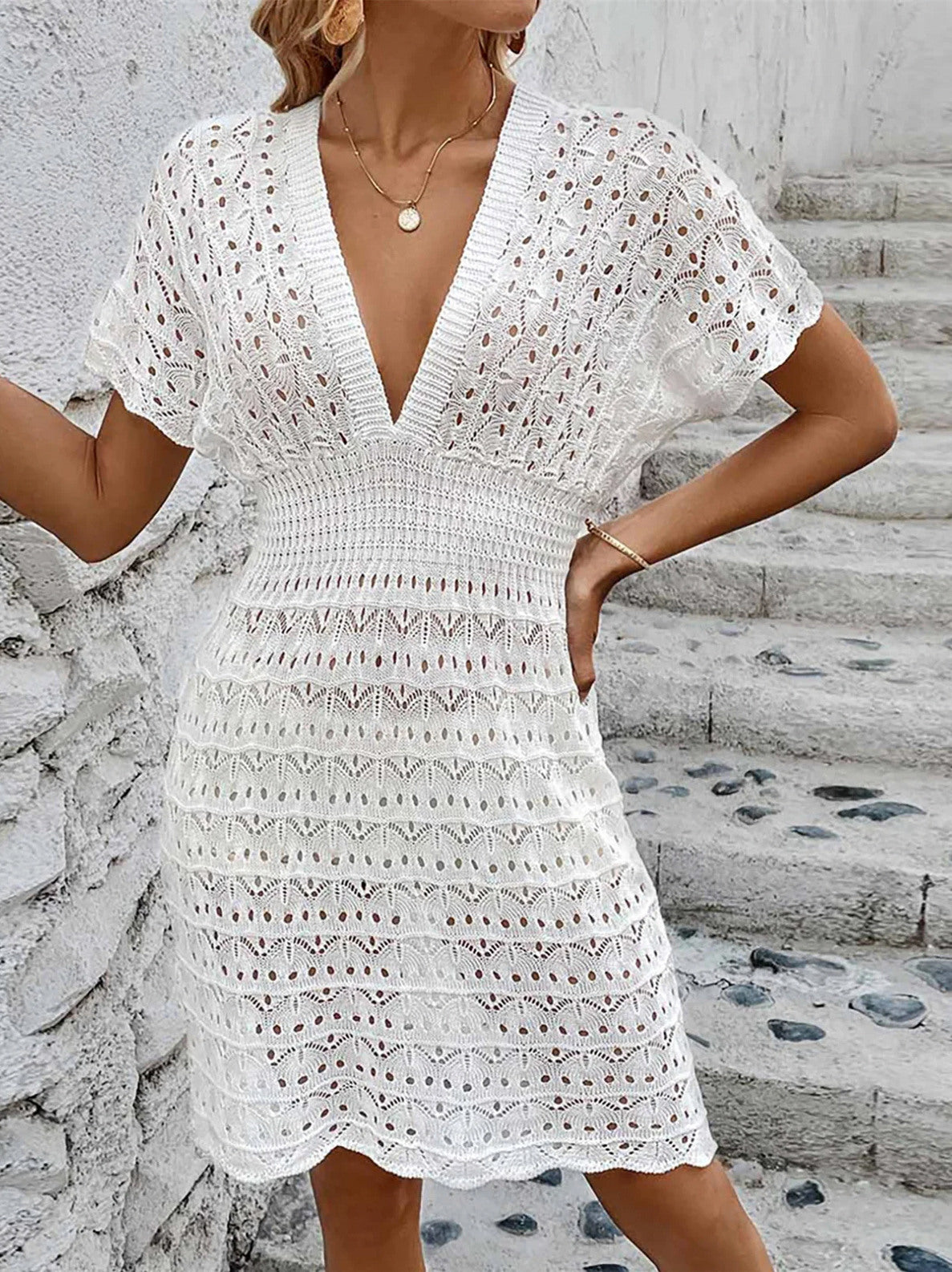 Crochet Smocked Waist Mini Dress