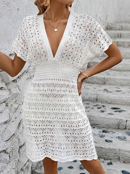 Crochet Smocked Waist Mini Dress