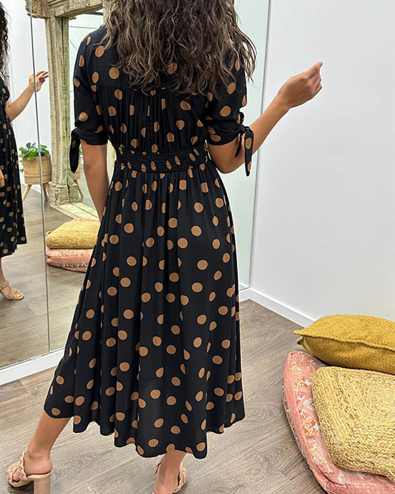 Polka Dot Button Front Midi Dress