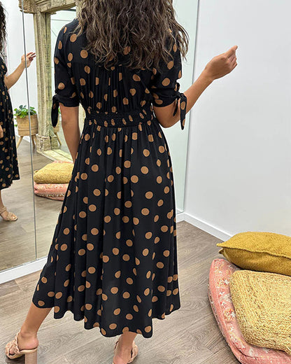Polka Dot Button Front Midi Dress