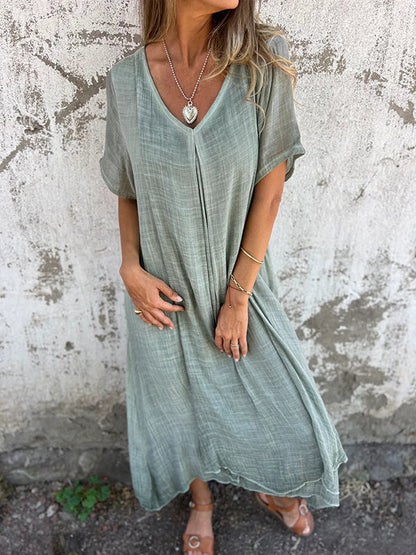 Relaxed Linen Short Sleeve Maxi Dress
