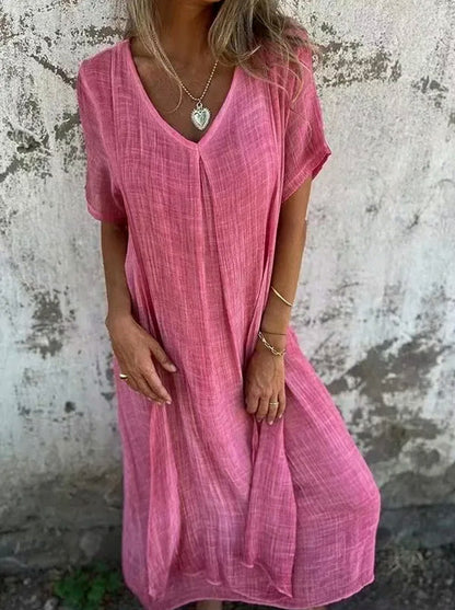 Linen Short Sleeve Maxi Dress