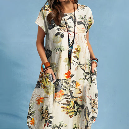 Floral Short Sleeve Pocket Dress