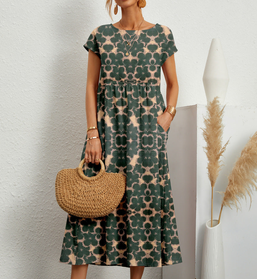 Floral Short Sleeve Midi Dress