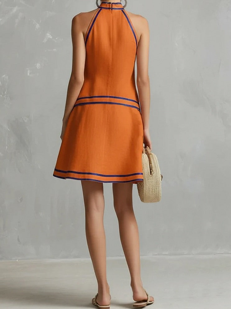 Halter Contrast Trim Mini Dress