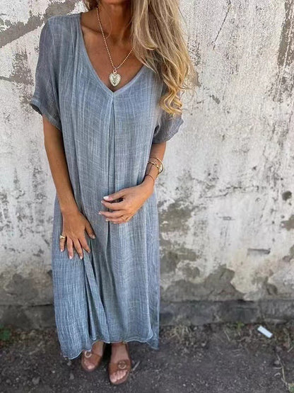 Relaxed Linen Short Sleeve Maxi Dress