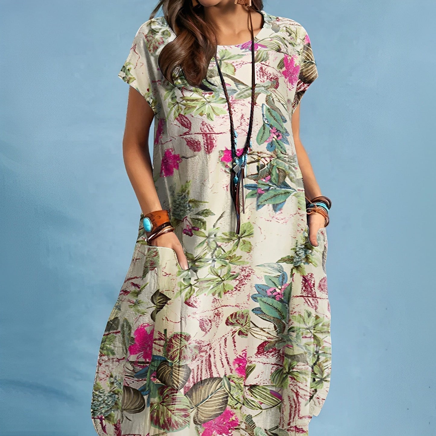 Floral Short Sleeve Pocket Dress