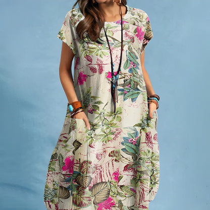 Floral Short Sleeve Pocket Dress