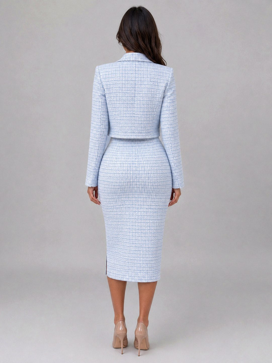 Tweed Button Front Cropped Jacket and Midi Skirt Set