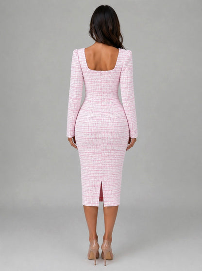 Tweed Button Front Cropped Jacket and Midi Skirt Set