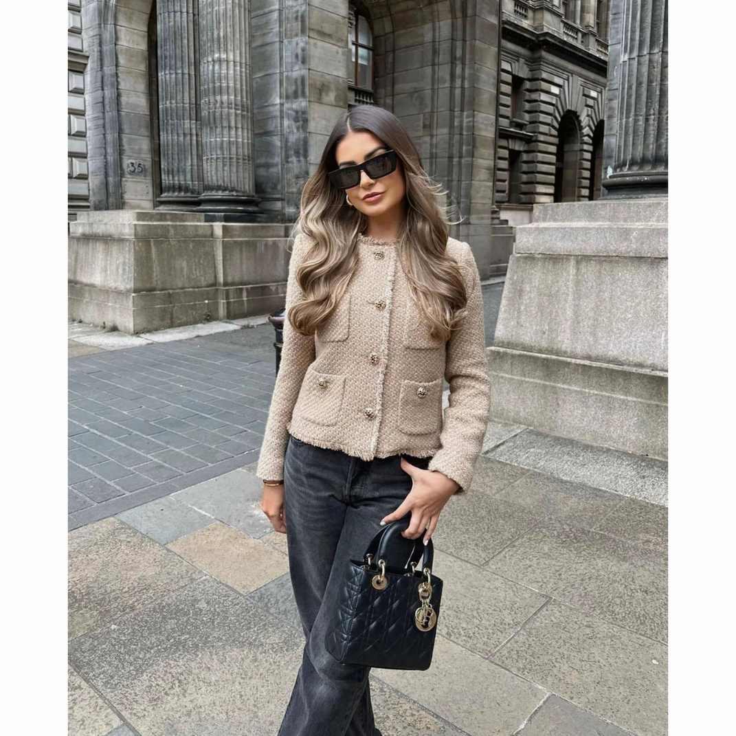 Tweed Button Front Fringe Jacket
