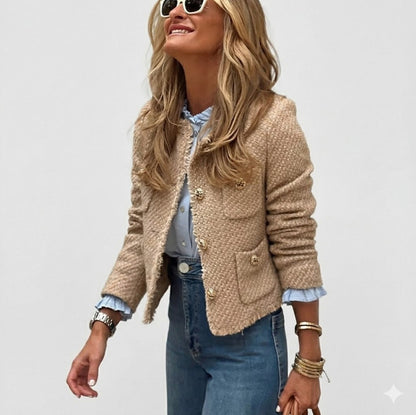 Tweed Button Front Fringe Jacket