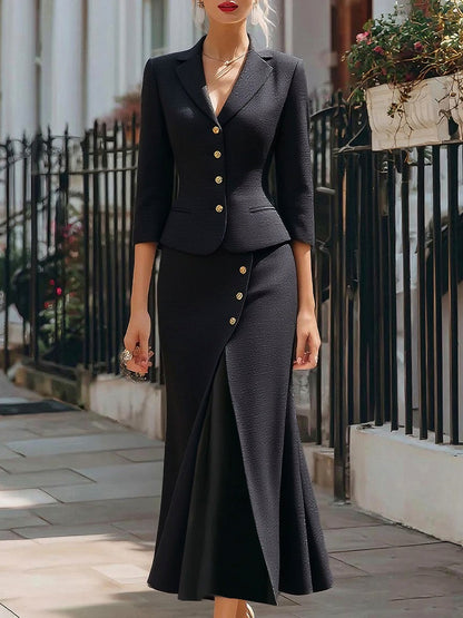 Tweed Button Front Maxi Skirt Set