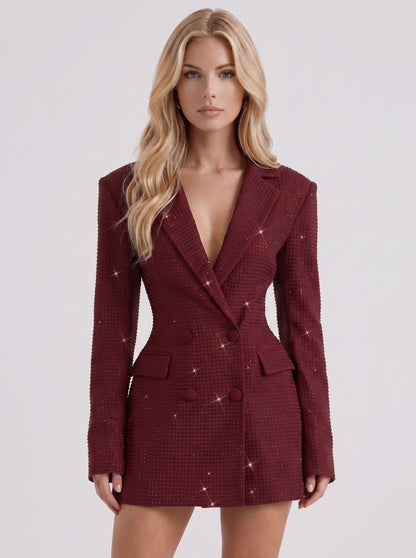 Rhinestone Tweed Long Sleeve Blazer Mini Dress