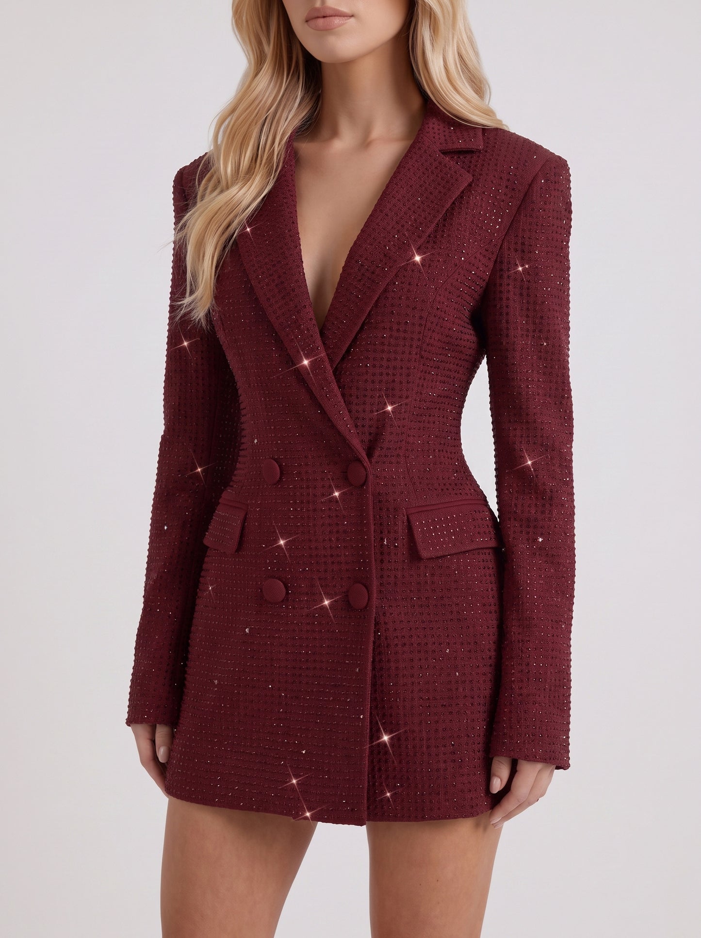 Rhinestone Tweed Long Sleeve Blazer Mini Dress