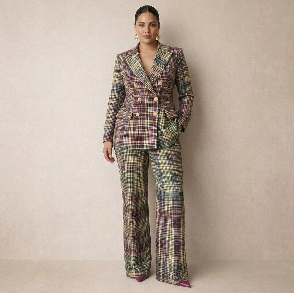 Tweed Plaid Long Sleeve Matching Set