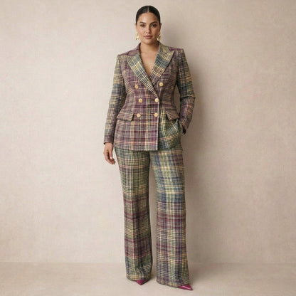 Tweed Plaid Long Sleeve Matching Set