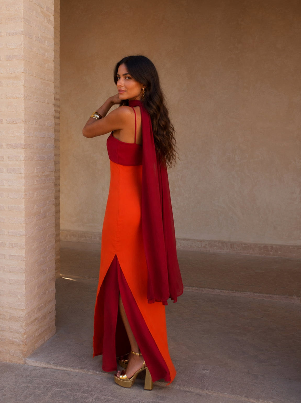 Two Tone Twist Front Maxi Dress