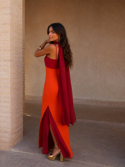 Two Tone Twist Front Maxi Dress