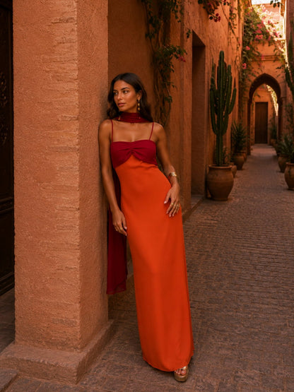 Two Tone Twist Front Maxi Dress