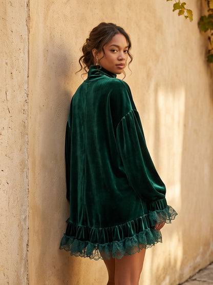 Velvet Babydoll Lace Mini Dress