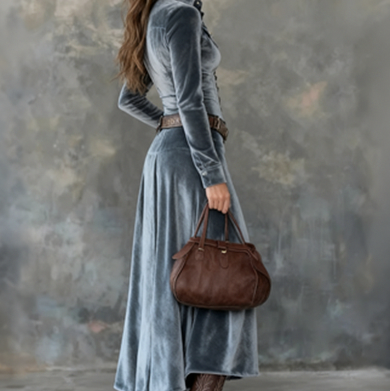 Velvet Button Front Maxi Dress