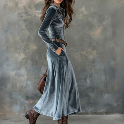 Velvet Button Front Maxi Dress