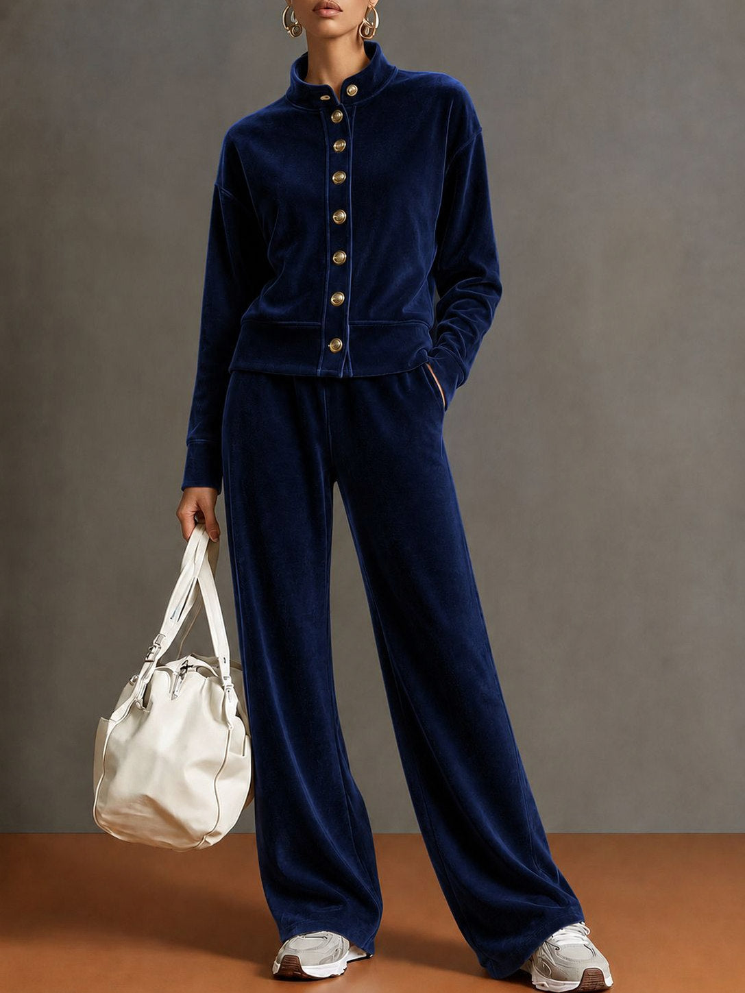 Velvet Button Front Two Piece Set