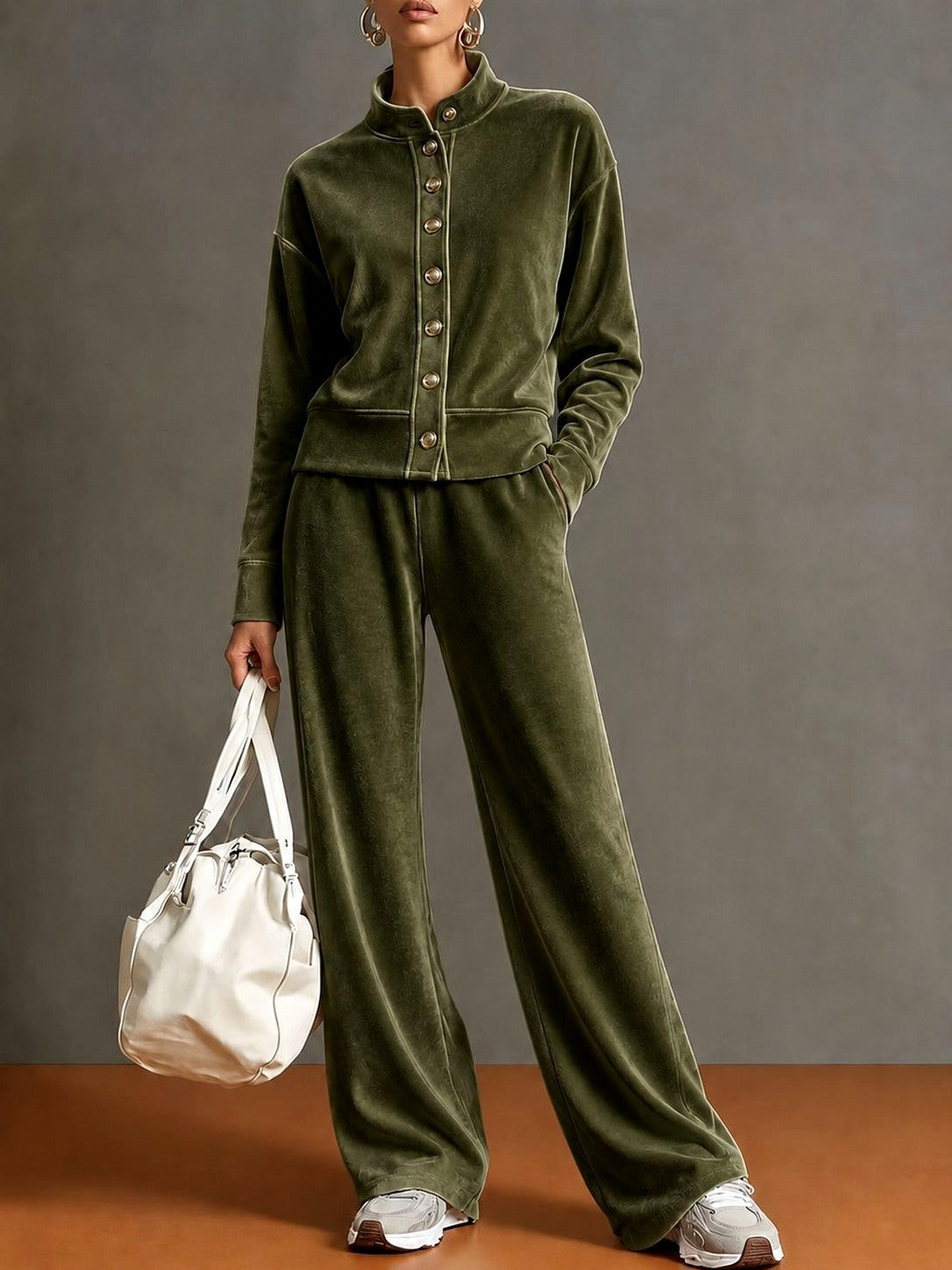 Velvet Button Front Two Piece Set