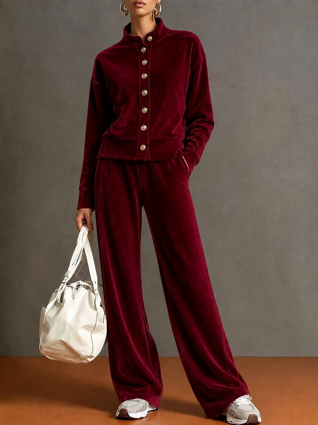 Velvet Button Front Two Piece Set
