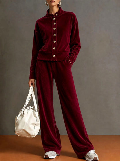 Velvet Button Front Two Piece Set